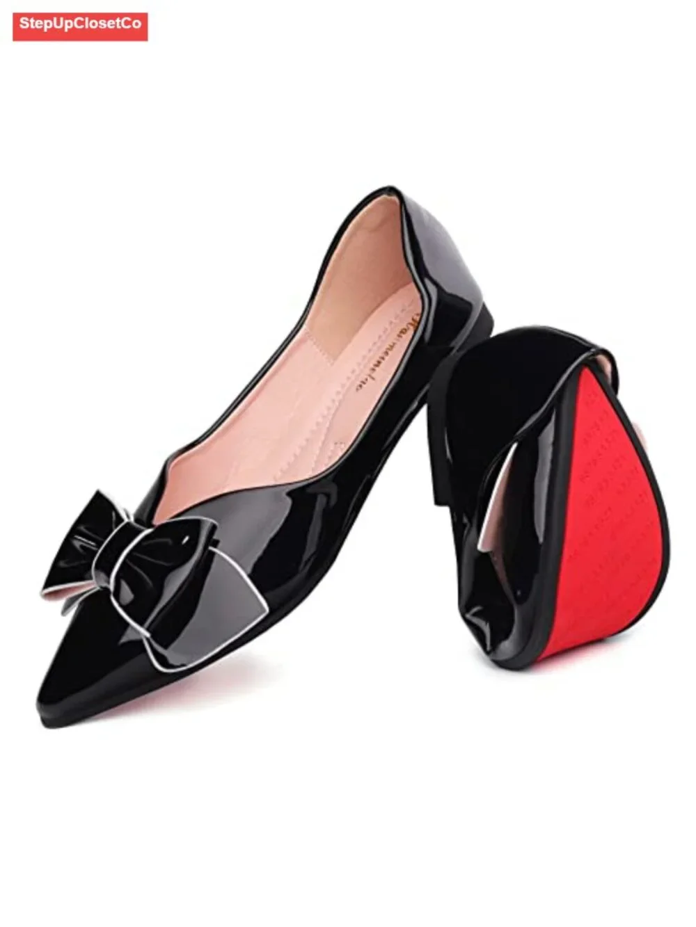 Women's Pointed Toe Leather Ballet Flats with Bow, Memory Foam Insole Dress
